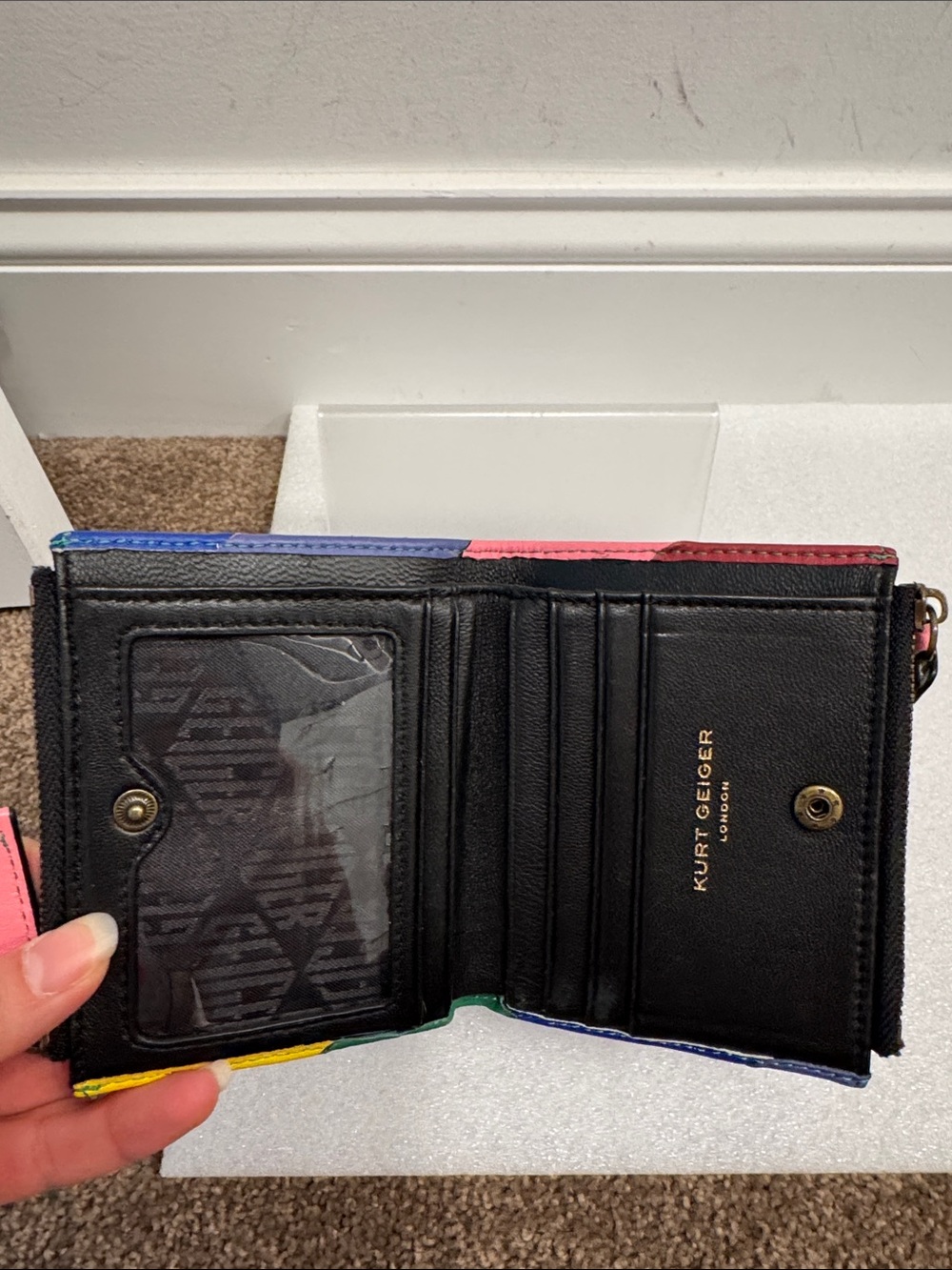 Kurt Geiger Colorblock Leather Zip Wallet - Blue, Green, Yellow, Pink - Picture 5 of 8